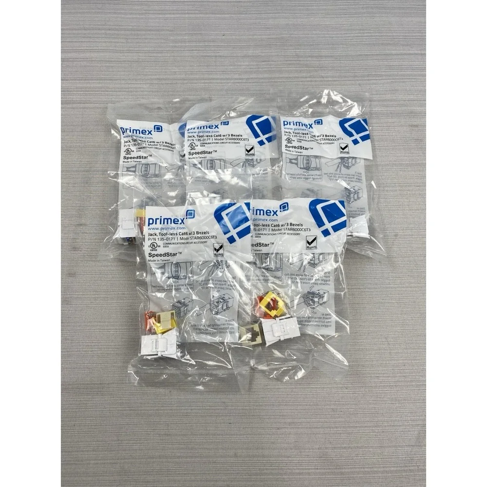 Primex 135-0171 Tool-Less Cat6 3 Bezels RJ45 Speed Star‎ Keystone Jacks 5pack